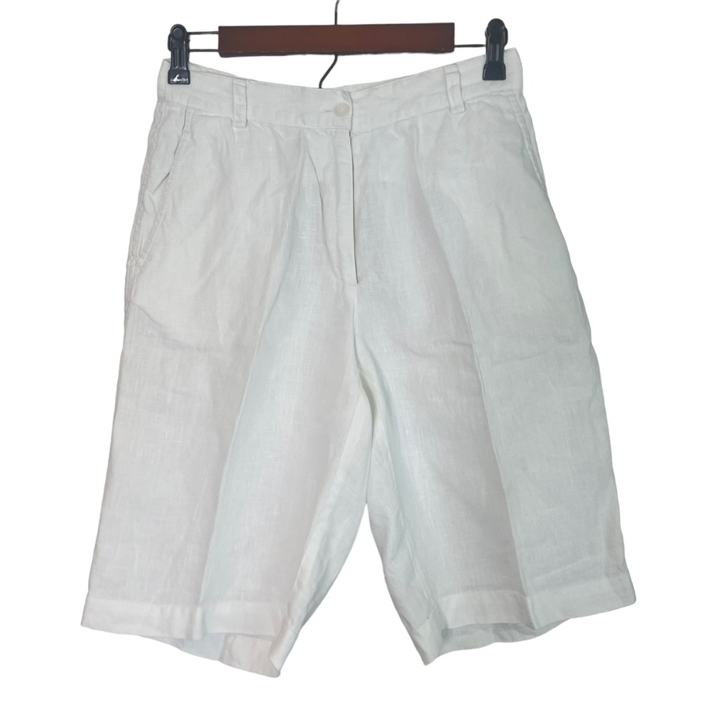 Rafaella Sport Women 100% Linen White Bermuda Shorts Size 4 Lagenlook Minimalist
